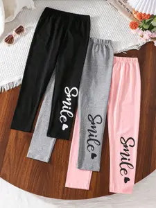 Girl's Letter Print Leggings, Casual Comfy Skinny Pants for Daily Wear, Kids Bottoms for Spring & Fall