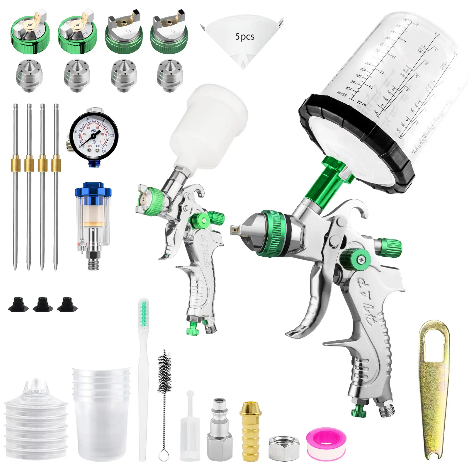 HVLP Air Spray Gun Kits, 2Pcs Automotive Paint Gun, 650ml Disposable Paint Cup & Air Regulator for Car, Primer, Topcoat & Touch-Up, Furniture, House Painting High-Pressure Aluminum mode hv lps prayer