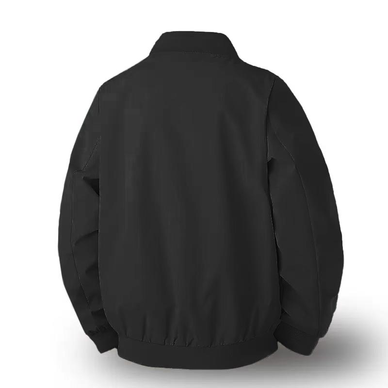 Men's Black Bomber Jacket Trendy Baseball Jersey Design Fashionable Comfortable Outerwear Perfect for Casual Street Style Everyday Wear Windproof Warm Gift Lightweight Top Sports Solid Color