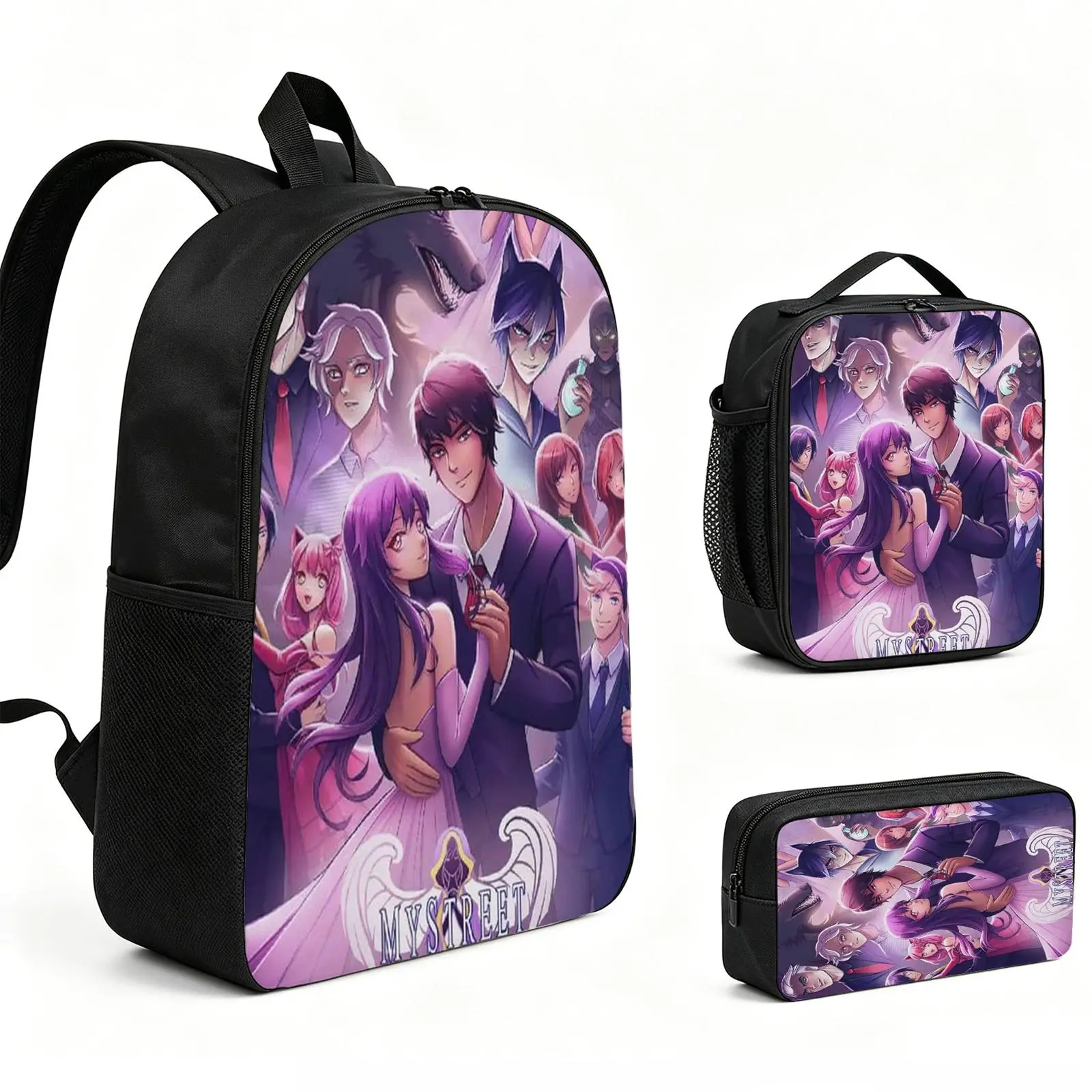 aphmau Backpack 3pcs Set with Vibrant Print, Durable School Bookbag with Insulated Lunch Tote and Pencil Bag for Teens Boys Girls, Multi-Functional Laptop Travel Daypack Gift for Kids L-178