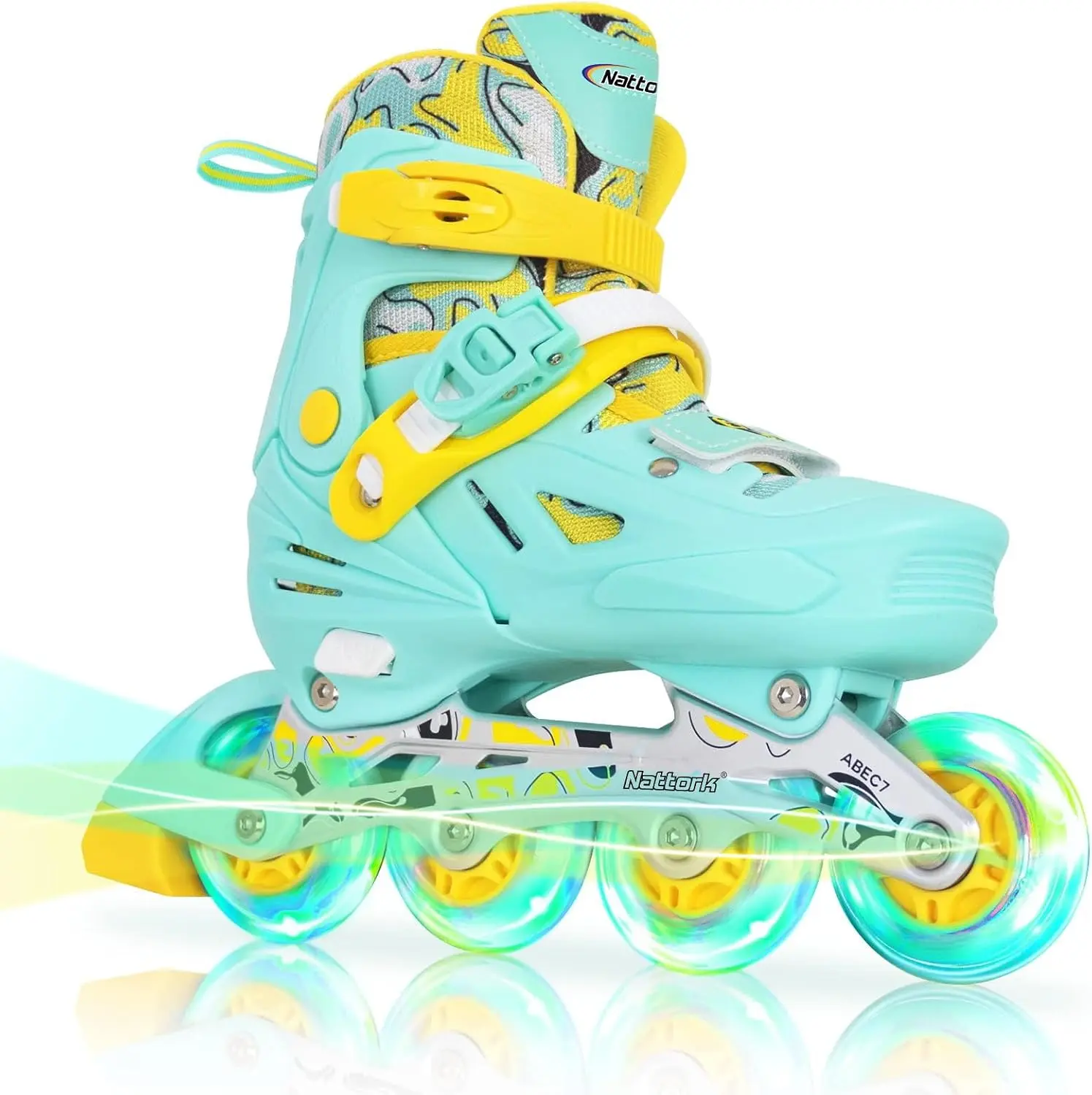 4 Size Adjustable Kids Inline Rollerblades for Boys Girls Youth, Battery-Free Light Up Flashing Wheels Beginner Training Skates, Indoor Outdoor Street Sports Equipment Birthday Christmas Gift