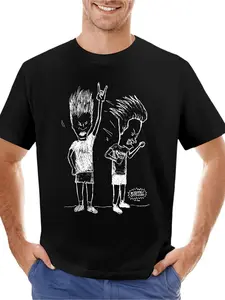 Men'S Beavis and Butt-Head Graphic T-Shirt - Vintage MTV90s Retro Tee, Soft Breathable Cotton Shirt for Casual Casual Attire & Themed Events
