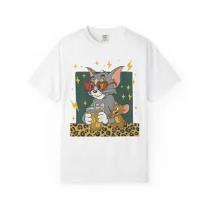 Tom & Jerry Leopard Print T-shirt, Unisex Tee, Cartoon Graphic Shirt, Cute Animal Print Top, Cool Tee