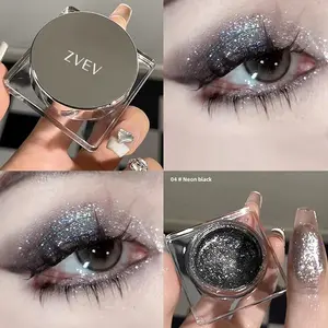 Four-color metallic luster pearlescent black gold silver eyeshadow, High Pigment, long-lasting makeup sparkle, crushed gemstone texture, presenting jewelry-level luster