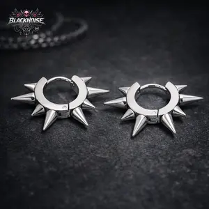 Black Spiked Hoop Earrings Gothic Punk Stainless Steel Huggie Earrings Unisex Small Hoop Earrings for Men Women Dark Aesthetic Punk Jewelry