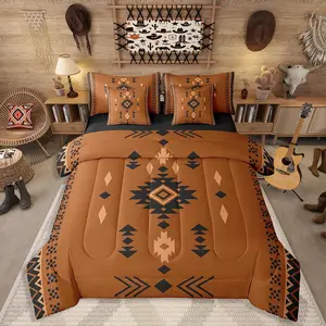 7 Pcs Western Aztec Comforter Set,Native American Navajo Bedding Set for Boys Adult Teens,Southwestern Geometric Bed in A Bag