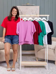 Zenana Waffle Knit Side Slit Hi Low Short Sleeve Top | S-3X