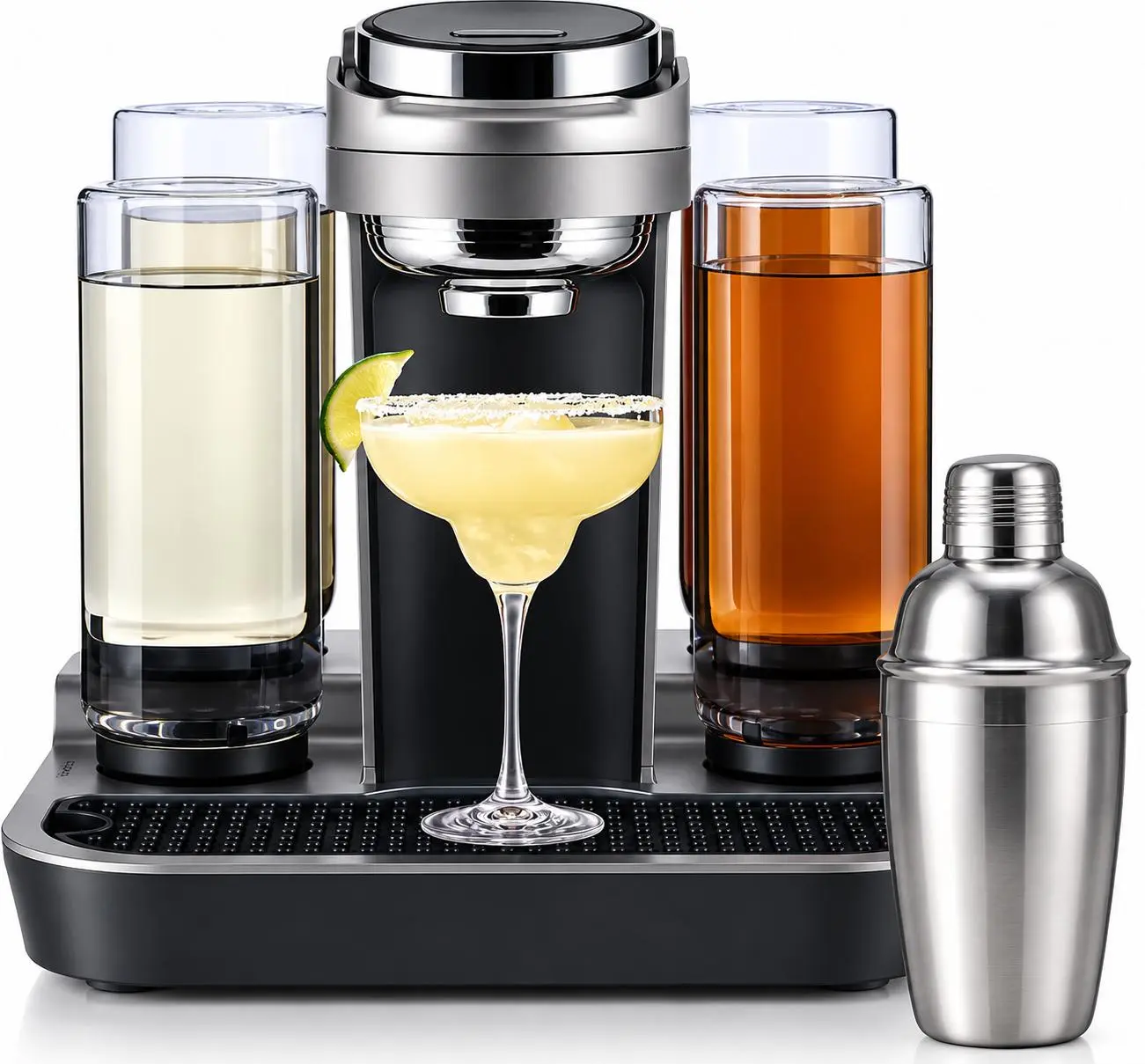 Stainless Steel Automatic Cocktail Maker - Countertop Home Bar System for Home Bar Users, with Shaker, 1.5L Water Reservoir, 4-Bottle Auto Mixing Capacity