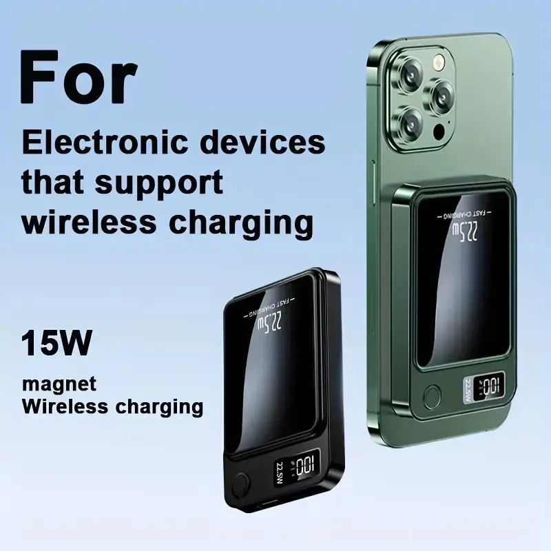 10000mah magnetic power bank , 15W MagSafe wireless charging, with digital display, suitable for iPhone 12-17 pro max series, AirPods  powerbank Chargeable Smartphone Travel Battery Pack