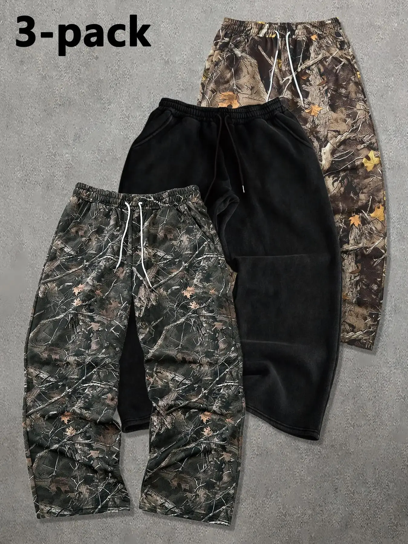 Printed Sweatpants Sports Pants Set, Casual Street Style Gym Pants, Gym Sportswear Bottoms, Unisex Outdoor Wear, Spring & Fall Fashion, Three-Piece Pack, Camo Print Sweatpants, Jogging Pants Set