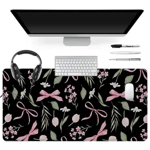 Extra Large Floral Bow Mouse Pad Black Background Gaming Mouse Pad 35x16 Inch Computer Keyboard Mousepad Suitable for Families, Offices and Schools. Perfect Gift for Family Members and Friends