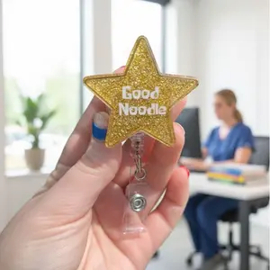 Good Noodle Interchangeable Badge Reel, Gold Star Badge Reel, Gift for Nurse/ Teacher, Funny Badge Reel