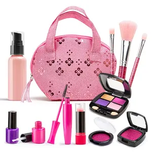 12-Piece Realistic Kids' Makeup Set, Makeup Kit, Birthday Gift Cosmetic Bag for Girls, Includes Lipstick, Mascara, Nail Polish, Eyeshadow Palette