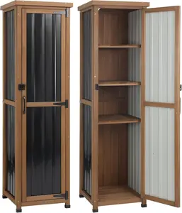 Petscosset 62" H Tall Narrow Outdoor Storage Cabinet with Metal Top, Outdoor Shed Storage Unit Waterproof with Adjustable Shelves for Garden