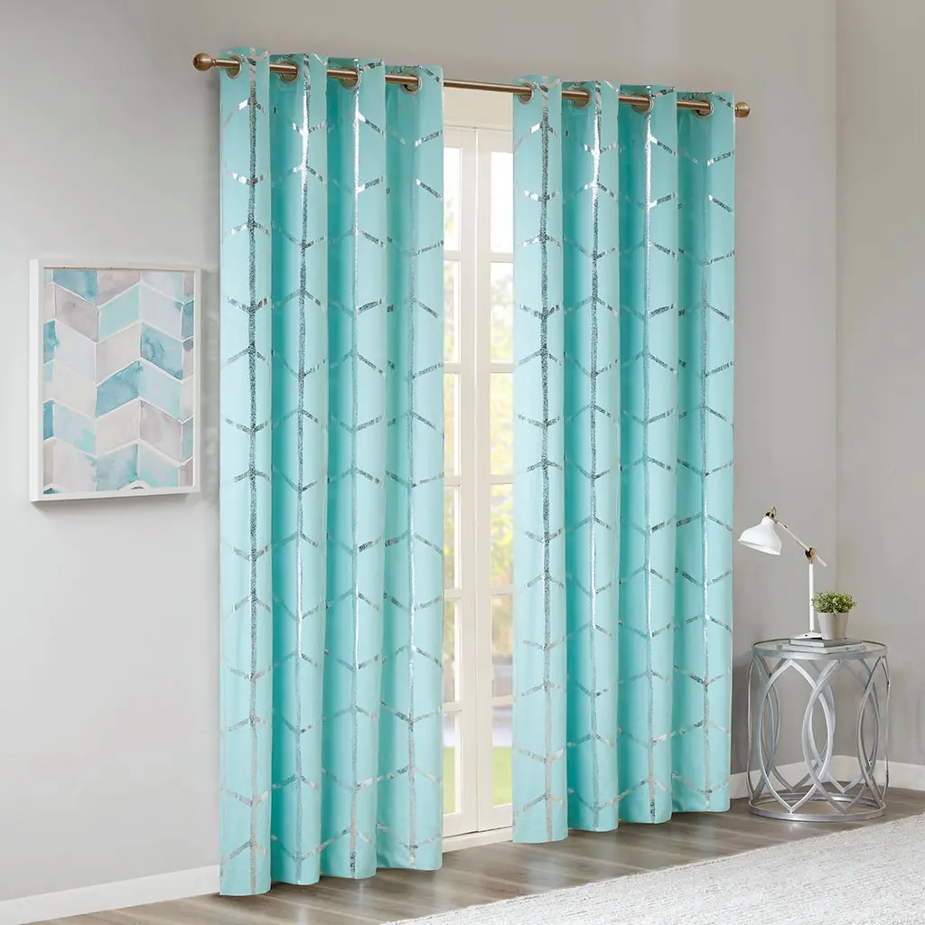 Single Grommet Top Curtain Panel with Metallic Foil Print – Total Blackout, Thermal Insulated, 52x84 Inch, for Bedroom & Living Room