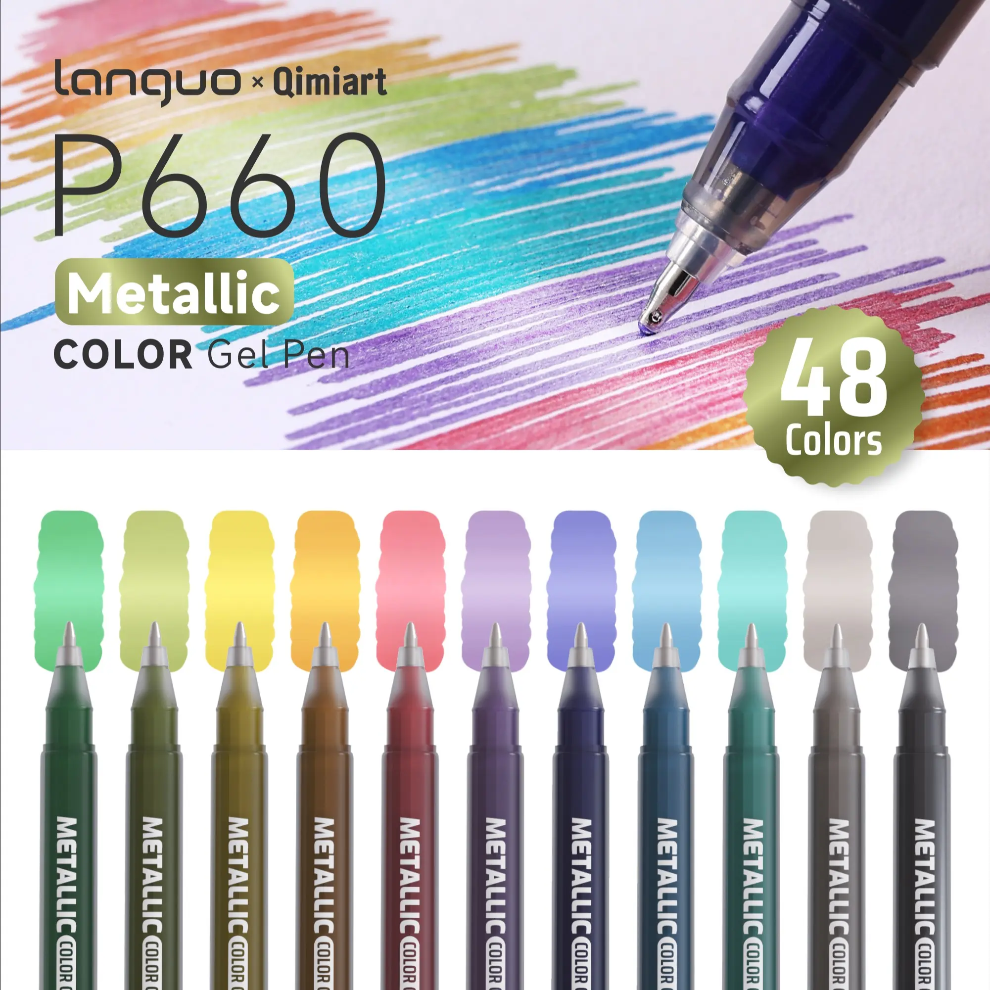 Languo 3D 48 Metal Color Drawing Pen, Art Drawing Supplies, 1.0mm Stainless Steel Tip, Stable Ink Flow, Waterproof, Rich Colors, Suitable for Various Materials