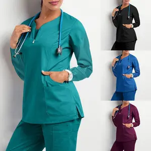 2025 Nurse Scrub Uniform Set Surgical Room Autumn Winter Scrub Suit Women Long Sleeve Workwear Nurse Surgeon Isolation Gown Workwear Womenswear Clothes Basic Casual Fitted