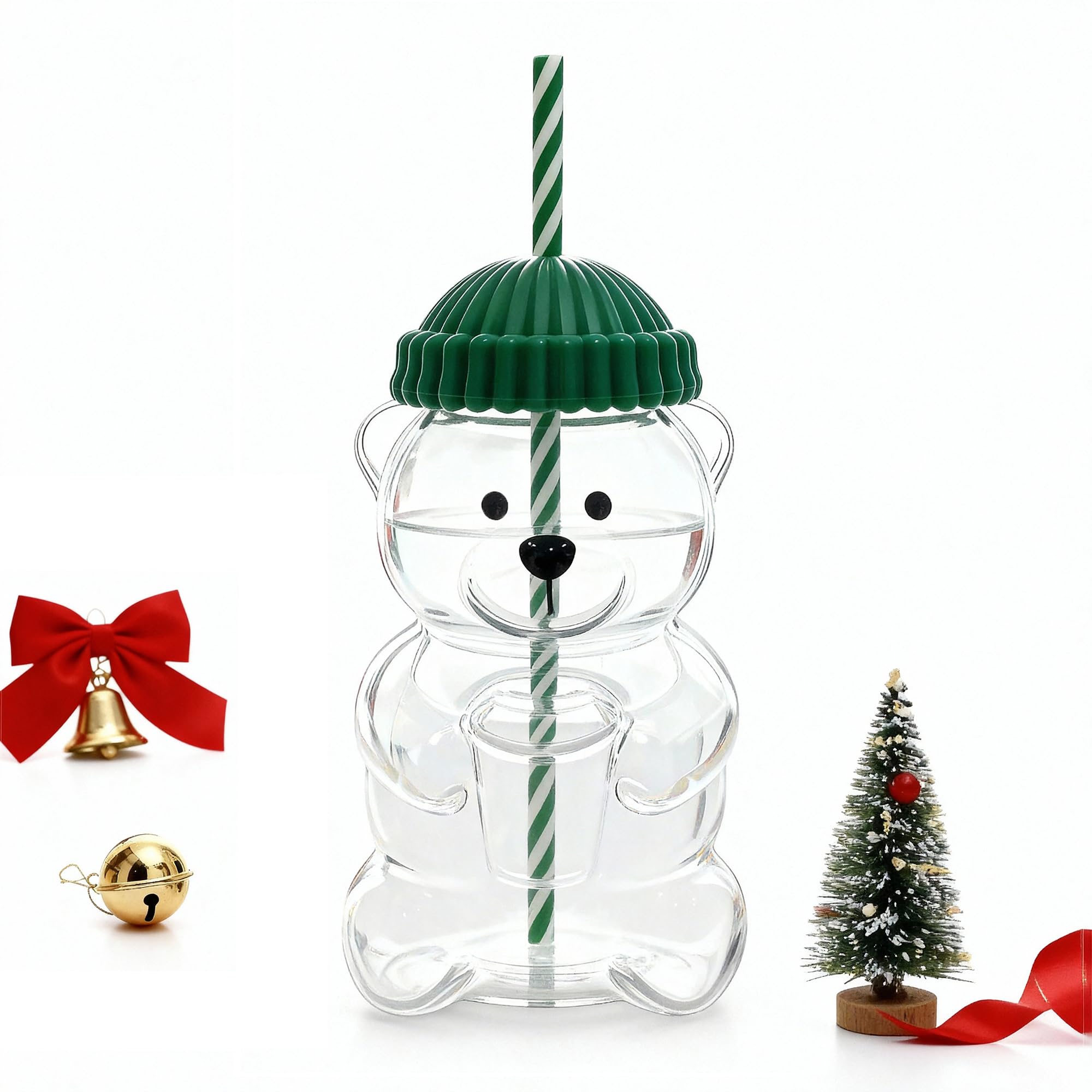 17oz Bear-Shaped  Cup, Cute Reusable  Tumbler with Lid and Straw for Coffee, Milk Tea, Birthday & Holiday Gift (Green) 2026New
