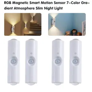 3/4pcs LED Motion Sensor USB Rechargeable Night Light, Modern RGB Color Changing 3000K-6000K Magnetic Wall Lamp, Indoor Wall Decorative Lights & Lighting Fixtures Lamps Dimming Decor for Kitchen Closet Bedroom Wardrobe Bathroom Hallway Toilet Staircase