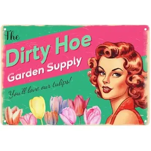 Dirty Hoe Garden Supply Retro Metal Sign Flowers Tulips Colorful Tin Sign For Garden Art Home Office Living Room Bar Cafe Club Wall Decor Hanging Painting 12 X 8 Inch