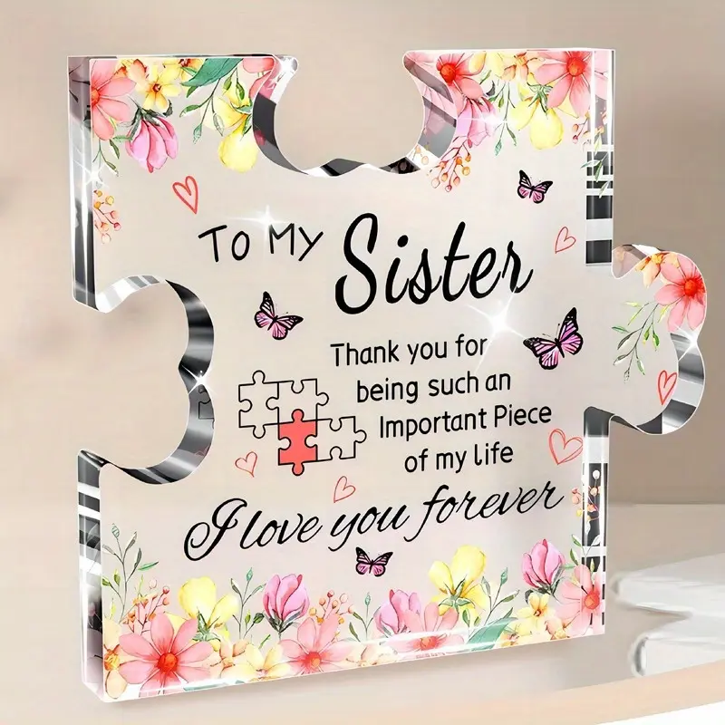 Sister Gifts, Petitian Little & Big Sisters Birthday Gift, Acrylic Puzzle-Shaped Plaque, Acrylic Photo Plaque, Home Office Desk Decoration, Personalized Plaque, Keepsake, Acrylic Desktop Decoration