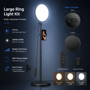 Weilisi Ring Light with Stand and Phone Holder, 13" Full-Screen Dimmable LED for Live Streaming/Makeup/Barber, 6500K Daylight, 79" Tripod & Wireless Remote