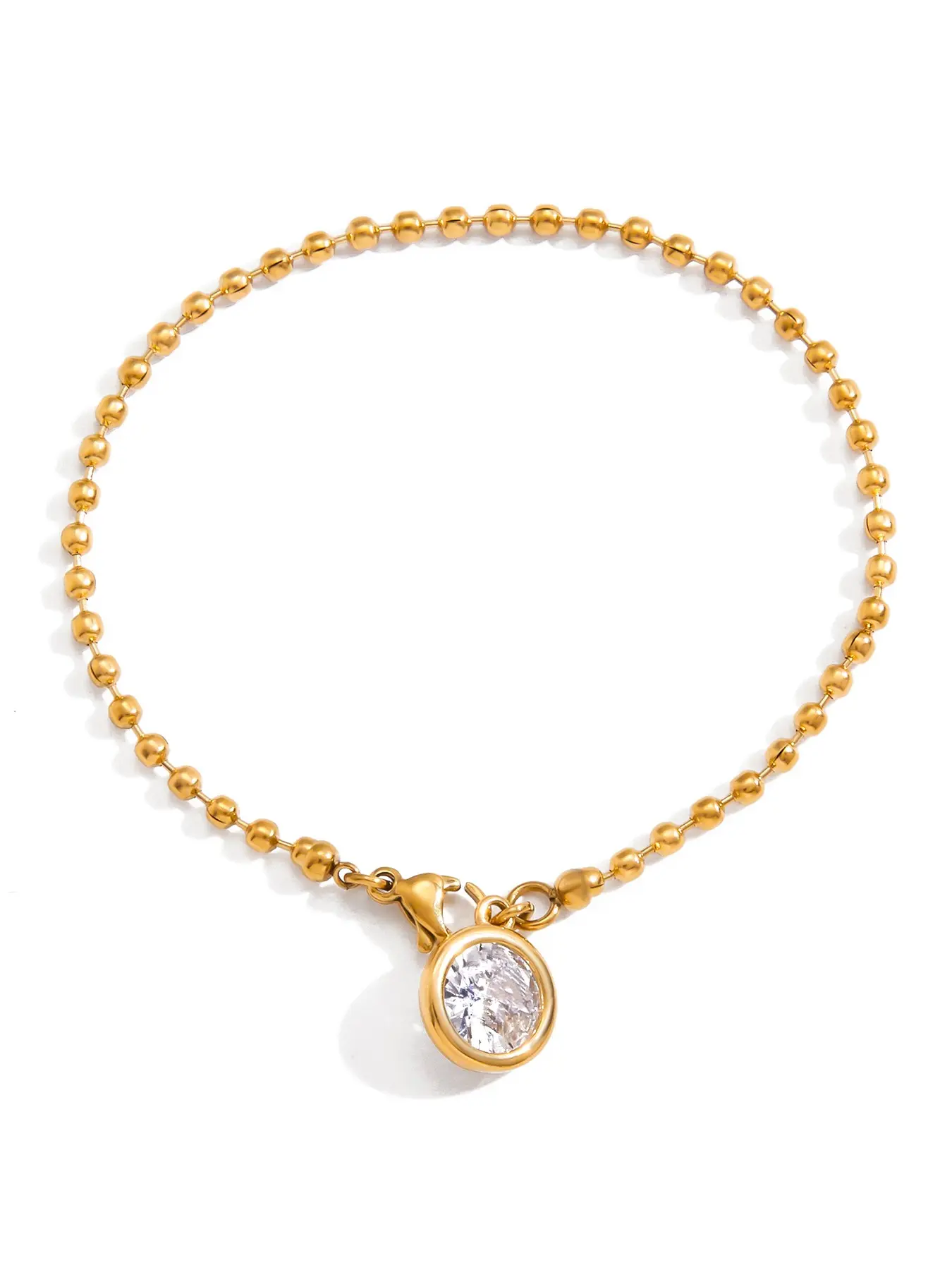 Classic Round Zircon Charm Bead Chain Bracelet For Women Minimalist Elegant Jewelry Bracelet 18K Gold Plated Stainless Steel Bracelet Fashion Jewelry