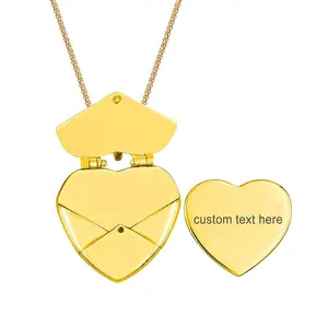 OIDEA Personalized Heart Locket Necklace for Women Custom Photo Name Engraved Stainless Steel Envelope Pendant Memorial Keepsake Gift