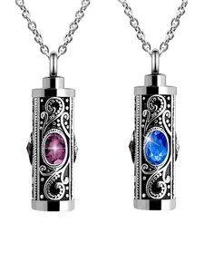 Crystal Cremation Urn Necklace for Ashes, Keepsake Cremation Jewelry for Human Ashes, Stainless Steel Memorial Pendant with Flower for Women