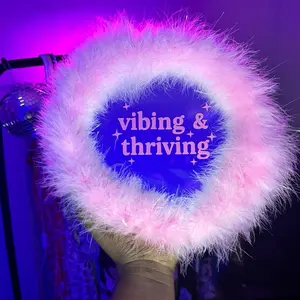Pink Fluffy Wall Mirror Y2K Aesthetic Room Decor Boho Funky Vanity Mirror Gift for Her Dopamine Decor Cute Mirror Vibing & Thriving