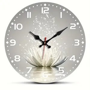 1pc Round Clock – Gray Magic Lotus Minimalist Silent Quartz Wooden Clock, 25cm (9.8in)| Battery Powered for Bedroom, Living Room, Office, Kitchen, Bathroom| Batteries Not Included
