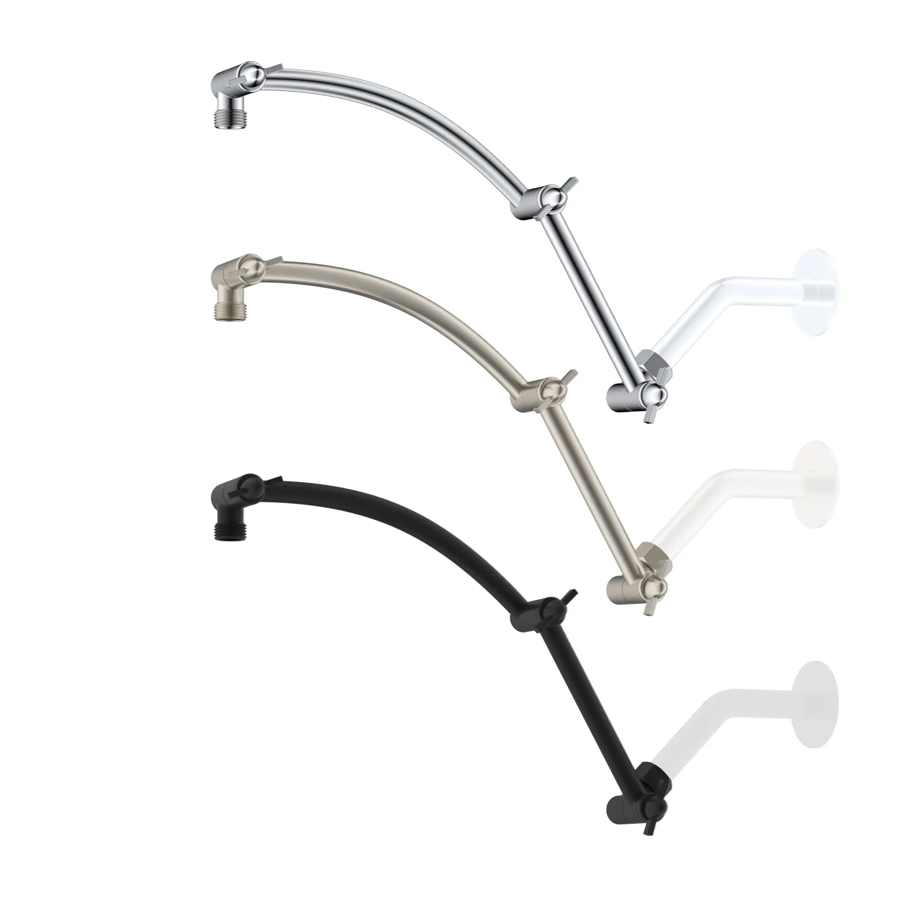 Hibbent 16in All-Metal High-Pressure Rain Shower Head with G1/2 Thread, Height-Angle Adjustable Solid Brass Lock Joint Extension Arm, 2ft Vertical Movement Range, Arc-Shape Vertical Water Stainless Steel Pipe Extender, Chrome Finish, Handheld Compatible