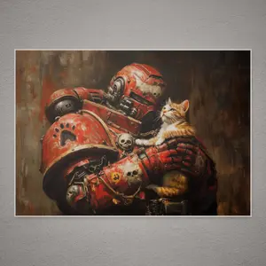 Warhammer Poster, Epic Space Marine and Kitten Art Work, Game Poster, Gamer Gift, Unique Wall Decor For Gamers, Gaming Room Decor