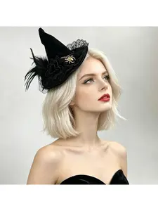 Witch hat Halloween party spider mini fascinator headpiece vintage feather evening gown hair accessory