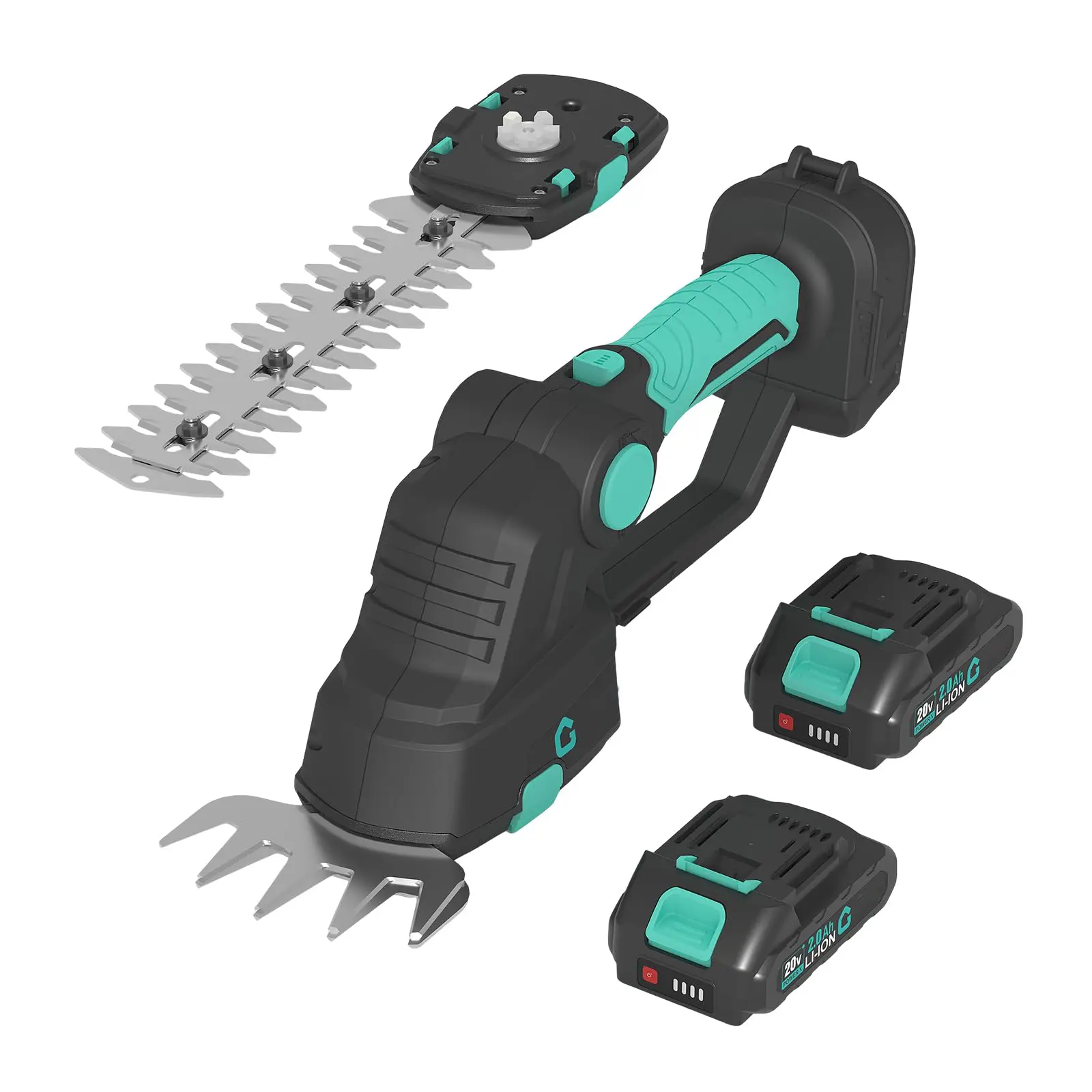 Wireless 2-in-1 Hedge Trimmer & Grass Shear – 20V Handheld Electric, 2 x 2.0Ah Batteries, Charging Base, Long Runtime for Lawn & Garden Maintenance