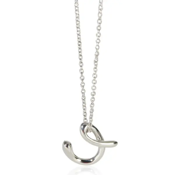Pre-owned Tiffany & Co. Sterling Silver Diamond Elsa Peretti Alphabet Initial C Pendant