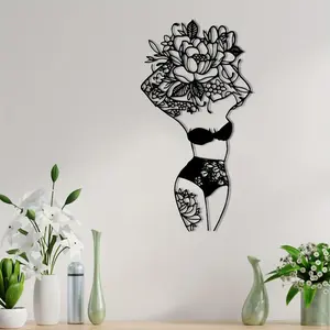 Flower & Woman Pattern Wall Art, Hanging Wall Art, Metal Wall Decor, Abstract Wall Art, Wall Art Decoration, Wall Decor for Home Living Room Bedroom Bathroom, Ornaments