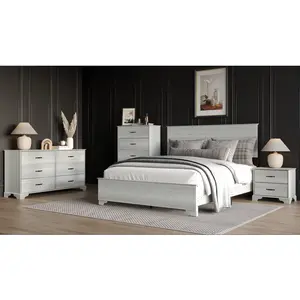 Favorer Harley 4-Piece Modern Light Gray Bedroom Furniture Set - Include Bed Frame, Chest, Dresser, Nightstand