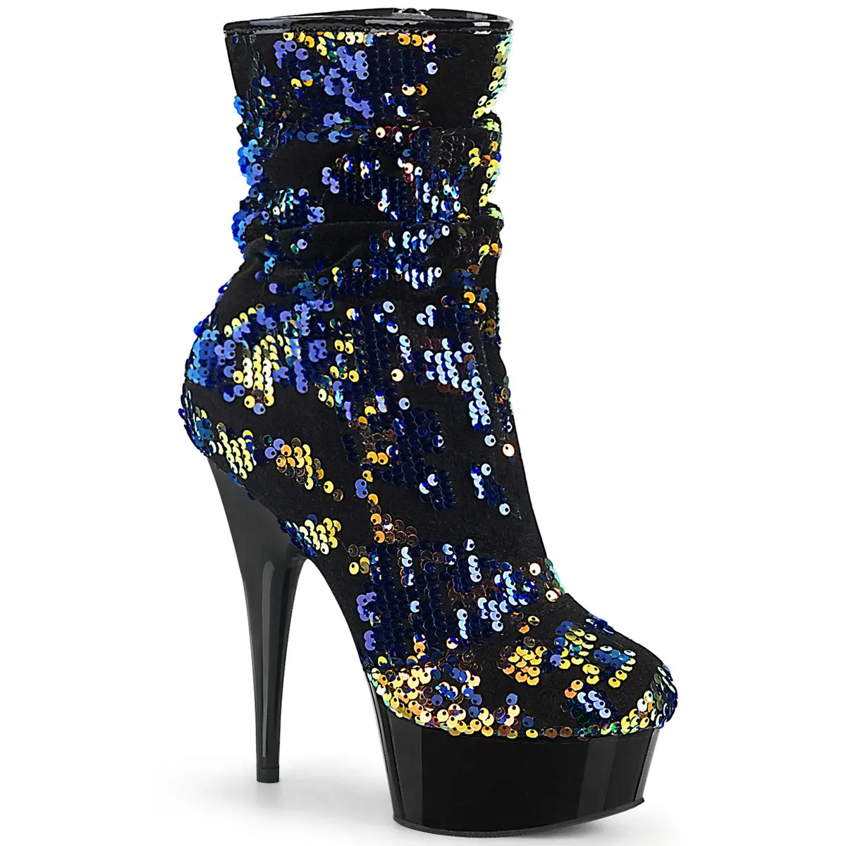 Women's 6-Inch High Heel Platform Boot - DELIGHT-1004, Blue Sequins, Stylish Sparkly Party Shoe