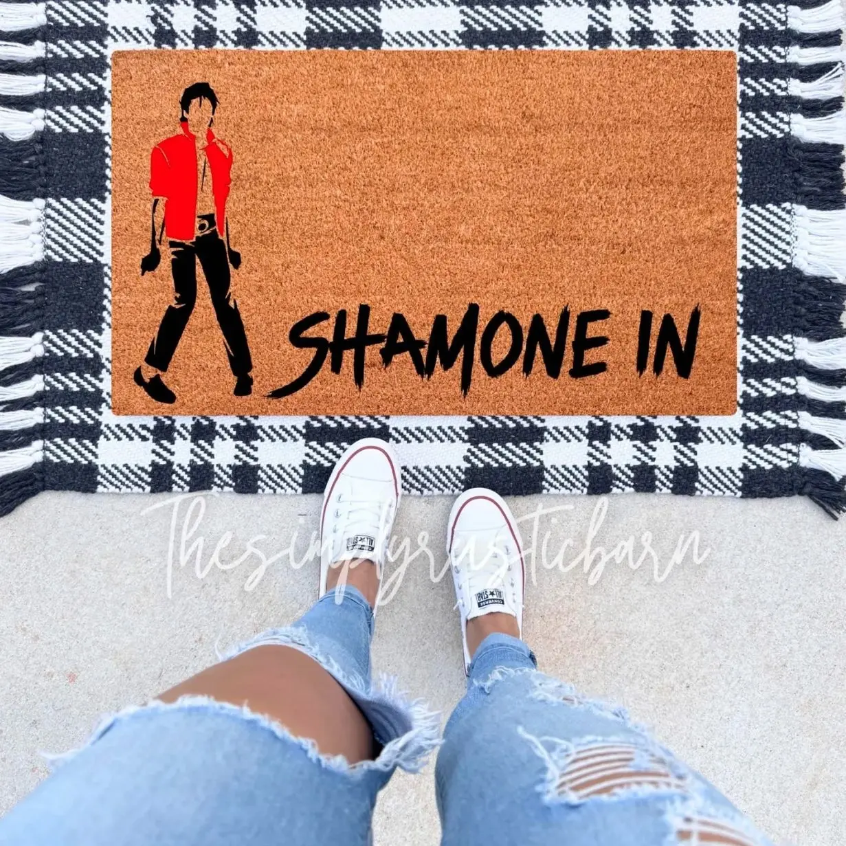 Shamone In Doormat – Funny Michael Jackson Inspired Welcome Mat | Pop Culture Front Porch Decor | Unique Gift for Music Lovers