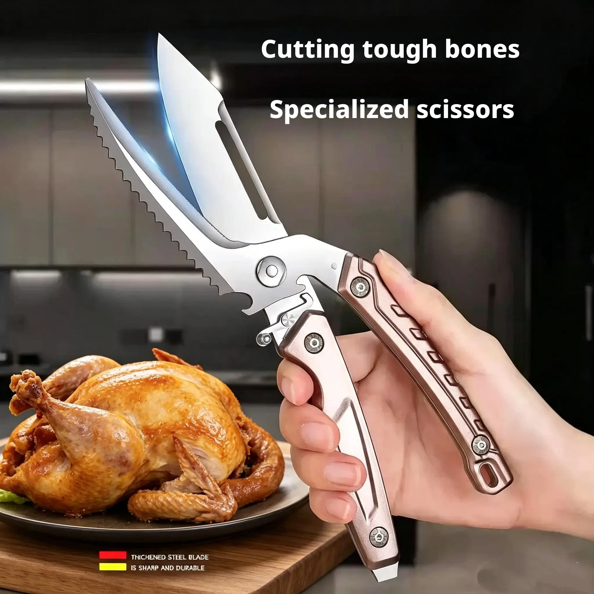 [Outdoor Promotion] Multi-functional Kitchen Shears – Fresh-Lock Series – Stainless Steel Kitchen Scissors, Sharp Silver Meat Shears, Dishwasher Safe, Poultry-Specific Scissors, Ideal for Food Preparation, Chicken Bones, and Turkey; Perfect Christmas Gift