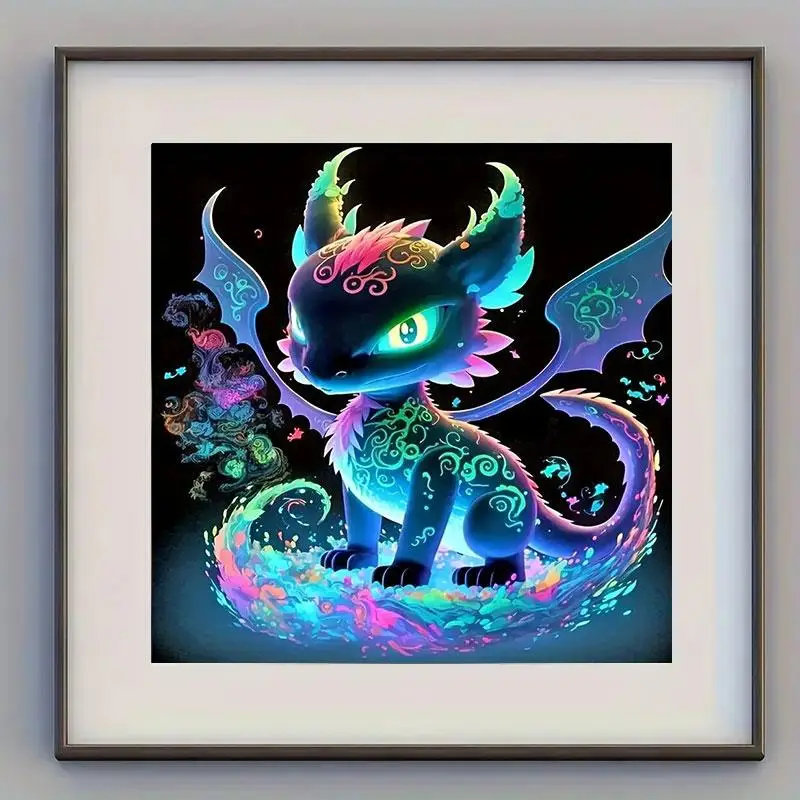 Luminous Dragon Pattern DIY Diamond Arts Colorful Painting Kit Without Frame, Decorative Art Picture For Beginner, Home Decor