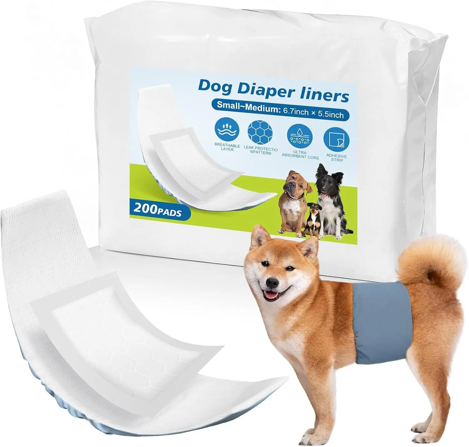 Dog Diaper Liners Large 200 Count Absorbent Super Soft Dog Diaper Booster Pads for Female Dog Diapers or Male Dog Belly Bands