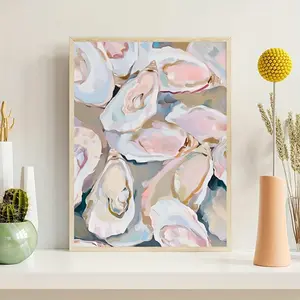 Chic Oyster Shell & Pastel Coastal Wall Art, 12x16 "Frameless Canvas Print - Perfect for Home Decor, Bedroom, Living Room, Kitchen, Bathroom, Office, and Dorm