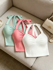Women's Strapless Tube Top Set, Fitted Plain Design, V-Neck Waist-Cropped Style, Includes Padded Bralette & Matching Pieces
