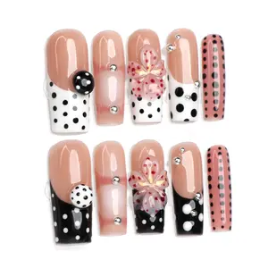 PG49 MuseMood Nails Girly Polka 100% Handcrafted 3D Press-On Nails | Reusable, Long-Lasting, Salon-Quality PG49