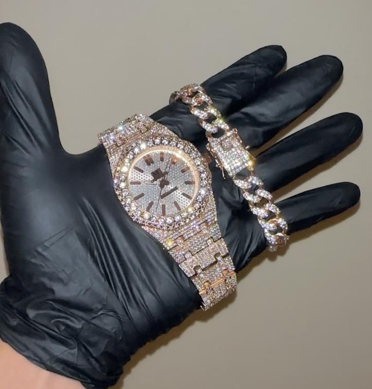 18k Gold/White Gold Unisex Octagonal ICED-OUT Bustdown Hip-Hop Watch