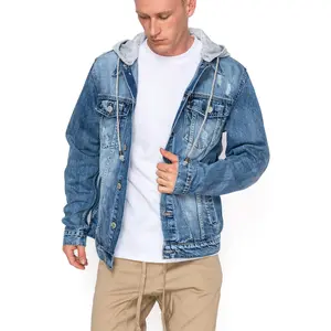 Men Layered Hooded Denim Jacket 2026