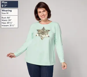 Quacker Factory Baby It's Cold Sequin Snowflake Long Sleeves Shirt