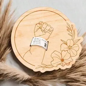 Wooden Bracelet Memorial Plaque Engraved Disc Sign Gift for New Parents, Girl Boy Present, Unique Keepsake Jewelry